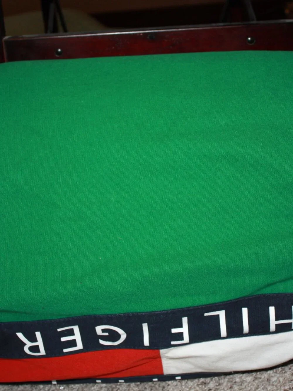 Tommy Hilfiger, Barrel Style gym tote. Green, red, white and blue